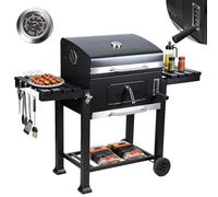 ISOISL Barbecue a carbonella BBQ Smoker con ciotola regolabile in altezza, griglia con coperchio, ruote, manico in acciaio inox, termometro, prese d'aria regolabili, barbecue XXL a carbonella