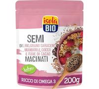 Isola bio, Semi di lino, grano saraceno, mandorle, cocco e fave di cacao macinati bio, senza glutine, senza zuccheri, 200g
