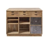 Isola centrale in legno massello di mango e metallo grigio