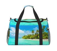 Isola con spiaggia di sabbia e palma stampa borsa weekender, borsa da palestra con, bagaglio a mano borsa per il fine settimana durante la notte, borsone