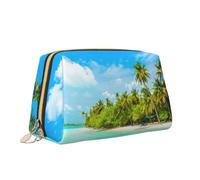 Isola con spiaggia sabbiosa e palma stampa borsa trucco portatile versatile borsa da toilette grande capacità borsa cosmetica per le donne, bianco, Taglia unica, Beauty case