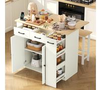 Isola da Cucina Allungabile mit PB, per Cucina e Pranzo, Bianco, Set con 2 Sgabelli
