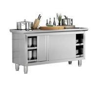 Isola da Cucina Commerciale con Ante scorrevoli, banco da Lavoro e mobiletto portaoggetti in Acciaio Inox, Ampio Tavolo da Preparazione per la Preparazione e Il Taglio degli Alimenti, 100x50