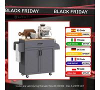 Isola da cucina con ruote con cassetto armadio con ante portasciugamani e portaspezie 105X36X85 cm Grigio