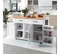 isola da cucina con ruote, credenza, mobile da cucina, carrello da pranzo, armadio, piano di lavoro con venature in legno massello, piano di lavoro pieghevole, 129 x 46 (71) x 91,5 cm (bianco)