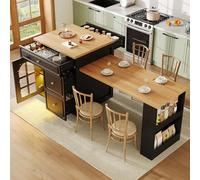 Isola da cucina estensibile regolabile con RGB e vetrina, design con venature del legno, 122,5-195,5 cm, versatile bancone per cucina, sala da pranzo e bar