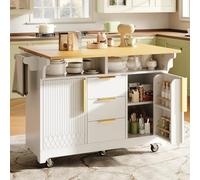 Isola da cucina multifunzionale con estensione del tavolo da pranzo posizionabile liberamente, ante con motivo verticale, molto spazio con cassetti, piastra pieghevole su entrambi i lati, credenza da