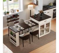 Isola da cucina multifunzione 3 in 1 con tavolo estraibile, capacità 190,5 kg, piano in laminato impermeabile, ripiani regolabili, presa di corrente, perfetta per intrattenere e cucinare
