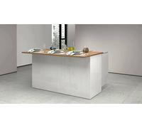 Isola da cucina Patrizio, Armadio multiuso, Mobile per cucinotto, Tavolo ausiliario, 100% Made in Italy, 155x90h90 cm, Bianco lucido e Rovere