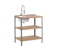 Isola da esterno marrone con lavello in legno d'acacia 2 ripiani con top 50 x 80 x 92 cm