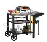 Isola della cucina all'aperto, carrello da tavolo con cassetto, supporto per forno per pizza, tavolo mobile a 3 ripiani con lavello per Ninja Woodfire, Ooni Pizza Ooni, piastra Blackstone, Cuisinart,