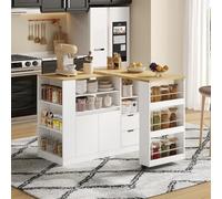 Isola della cucina con piano di lavoro allungabile, 115 cm, con ripiani a tre lati e due cassetti, caffettiera, tavolo da pranzo allungabile in legno, adatto per sala da pranzo e bar di casa