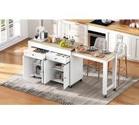 Isola Della Cucina Su Rotelle, Sala Da Pranzo Allungabile Con Piano Di Lavoro, Cassetti, Mobile Autonomo, Ideale Per Cucina Sala Da Pranzo (Bianco+Naturale)