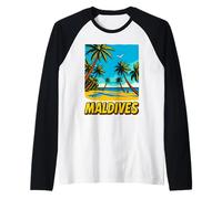 Isola delle Maldive Spiaggia Tropicale Pop Art EstateViaggio di Maglia con Maniche Raglan