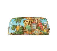 Isola di Cuba Borsa per il trucco Borsa da viaggio per articoli da toilette Grande astuccio per matite per uomo e donna Portamonete in pelle con cerniera