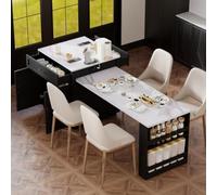 Isola di cucina da 82,7 pollici con tavola da pranzo estensibile per 4-6 posti a sedere, stoccaggio doppio, uscita di energia, 2 cassetti, 2 scaffali aperti laterali(Black)