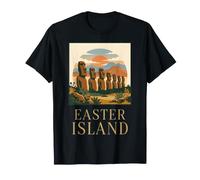 Isola di Pasqua Cile Moai Statue Vintage Retro Travel Art Maglietta