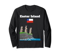 Isola di Pasqua Souvenir Mare scogliera con Moai Statua Bandiera del Cile Maglia a Manica