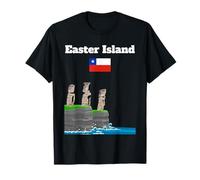 Isola di Pasqua souvenir mare scogliera con moai statua bandiera del Cile Maglietta