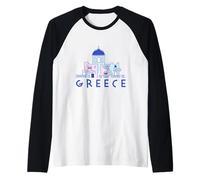 Isola di Santorini Grecia Chiese Greco-ortodosse Minimalista Maglia con Maniche Raglan
