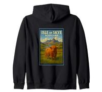 Isola di Skye Scozia Highland Cow 50's Poster Art Graphic Felpa con Cappuccio