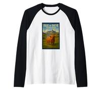 Isola di Skye Scozia Highland Cow 50's Poster Art Graphic Maglia con Maniche Raglan