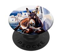 Isola greca asino nel villaggio greco Chiesa blu Grecia PopSockets PopGrip Adesivo