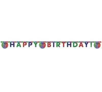 Isola Party Festone con scritta Happy Birthday a tema Super Pigiamini per addobbi e decorazioni compleanno| Feste di compleanno bambini| Dimensioni: 250x15 cm| 1 pezzo| Multicolore