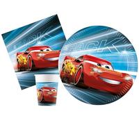 Isola Party Kit festa di compleanno Cars Victory is Mine per 16 persone eco-friendly (16 piatti di carta ⌀ 23 cm, 16 bicchieri di carta 200 ml, 20 tovaglioli di carta 33x33 cm)