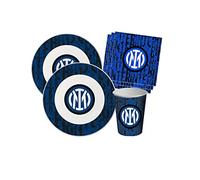 Isola Party Kit festa di compleanno Inter per 8 persone eco-friendly (8 piatti ⌀ 23 cm, 8 bicchieri 266 ml, 20 tovaglioli 33x33 cm)