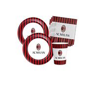 Isola Party Kit Festa di Compleanno Milan per 8 Persone Eco-Friendly (8 Piatti ⌀ 23 cm, 8 Bicchieri 266 ml, 20 Tovaglioli 33x33 cm)