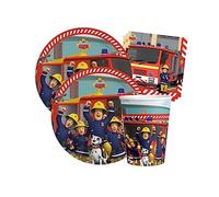 Isola Party Kit festa di compleanno Sam il Pompiere per 8 persone eco-friendly (8 piatti di carta ⌀ 23 cm, 8 bicchieri di carta 266 ml, 16 tovaglioli di carta 33x33 cm)