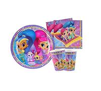 Isola Party Kit festa di compleanno Shimmer e Shine per 16 persone eco-friendly (16 piatti di carta ⌀ 23 cm, 16 bicchieri di carta 266 ml, 20 tovaglioli di carta 33x33 cm)
