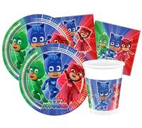 Isola Party Kit festa di compleanno Super Pigiamini per 24 persone eco-friendly (24 piatti di carta ⌀ 23 cm, 24 bicchieri di plastica 200 ml, 32 tovaglioli di carta 33x33 cm)