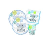 Isola Party Kit Festa di Primo Compleanno Bimbo a Tema Elefantino per 16 Persone Eco-Friendly (16 Piatti ⌀ 23 cm, 16 Bicchieri 266 ml, 16 Tovaglioli 33x33 cm di Carta)