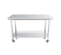 Isola per Cucina Commerciale - Tavolo da Lavoro in Acciaio Inox con Doppio ripiano Superiore, Ruote sotto Il ripiano, Base Aperta per Un efficiente stoccaggio in Cucina (43,3" x23,6)