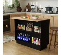 Isola per Cucina con 2 Ripiani Aperti e 2 Armadietti, in MDF, 105x60x82 cm, color Rovere e Nero