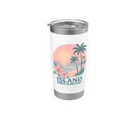 Isola Sognando Tramonto Tropicale Ibisco Palme Retro Bicchiere termico in acciaio inox doppia parete