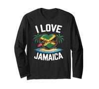 Isola sulla Spiaggia con Bandiera I Love Jamaica Heartbeat Maglia a Manica
