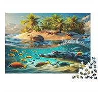Isola tropicale coccodrillo Puzzle 1000 Pezzi carta per Adulti Scena subacquea esotica Puzzle per Famiglia Relax Decorazione Regalo 70x50cm/1000pcs
