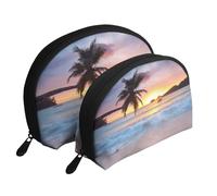 Isola tropicale della palma di alba, Borsa per trucco a conchiglia Portamonete da donna Borsa da toilette piccola Borsa per cosmetici 2 pezzi