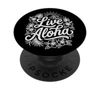 Isola tropicale dell'onda dell'ibisco dello script hawaiano di Aloha dal vivo PopSockets PopGrip Adesivo