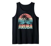Isola Tropicale di Aruba, Tramonto sulla Spiaggia retrò e Palme Canotta