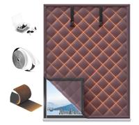 Isolamento per Finestre per l'inverno, Kit di Isolamento per Finestre a 4 Strati, Copertura Termica Isolante per Finestre, con Ganci e Anelli Tende Isolate,Marrone,W:142cm x H:182cm