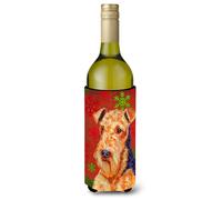 Isolante per bevande Airedale Red and Green Snowflakes Holiday Christmas Wine Bottle Beef Insulator Hugger