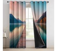 Isolanti Tende 117 L x 138 A cm (2Pannelli), Discorso Sui Sogni Paesaggio Lago Ponte Stampa Occhielli Oscuranti Tende per Camera Da Letto Casa Arredamento - Verde Marrone Facile da Pulire Lavabile