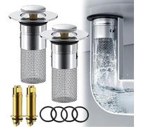 Isolate odor and prevent cockroaches-Stainless Steel Floor Drain Filter,Pop Up Sink Drain Stopper,Bathroom Sink Stopper Hair Catcher,Stainless Steel Basin Drain Filter Sink Strainer with Basket (2PCS)