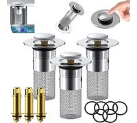 Isolate odor and prevent cockroaches-Stainless Steel Floor Drain Filter,Pop Up Sink Drain Stopper,Bathroom Sink Stopper Hair Catcher,Stainless Steel Basin Drain Filter Sink Strainer with Basket (3PCS)