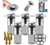 Isolate odor and prevent cockroaches-Stainless Steel Floor Drain Filter,Pop Up Sink Drain Stopper,Bathroom Sink Stopper Hair Catcher,Stainless Steel Basin Drain Filter Sink Strainer with Basket (5PCS)