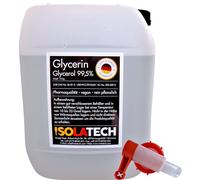 ISOLATECH Glicerina 99,5% 10 l di qualità farmaceutica, prodotta in Germania, misurata al 99,98% vegetale, glicerolo liquido con SabEU Fluxx AH23/51 HF, rubinetto DIN 51, 10 l tanica (contenuto 12 kg)